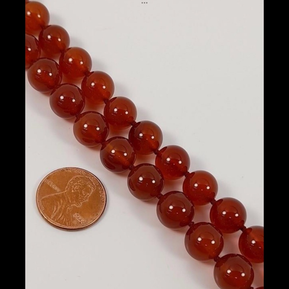 CARNELIAN BEADED NECKLACE Knotted & Well-Matched Premium Beads 27” Long … - Picture 6 of 7